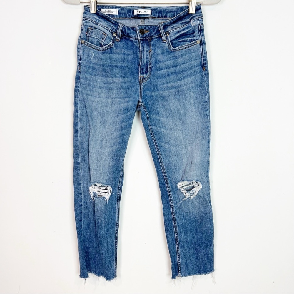 VIGOSS STEVIE CROP STRAIGHT DISTRESSED MID RISE JEANS WOMENS SZ 26